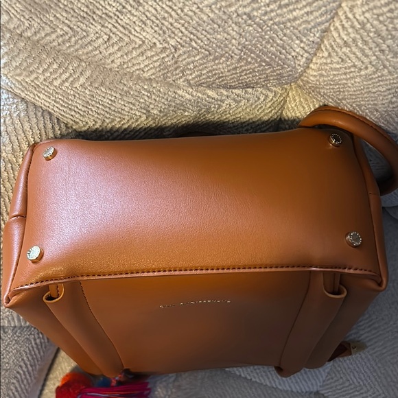 Expressions NYC Brown Vegan Leather Tote Bag with Pom Pom Charm - Picture 6 of 6